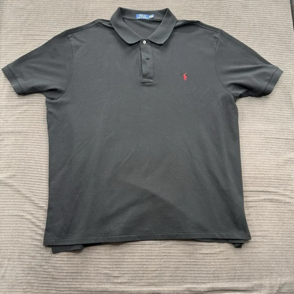 Polo‎ Ralph Lauren Polo Shirt Men 4XB Black Cotton Golf Golfing Preppy Casual.
